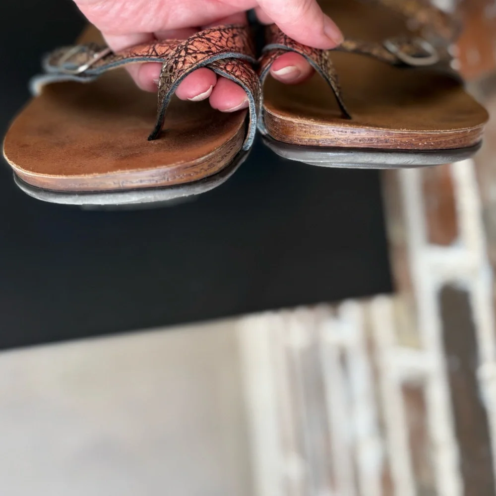 SAS Pampa Fantasia Metallic Toe Loop Sandals Strappy Two Buckles Size 9 - Picture 12 of 15